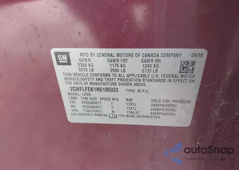 2017 Chevrolet Equinox Lt from USA, damaged, VIN 2GNFLFEK1H6186933